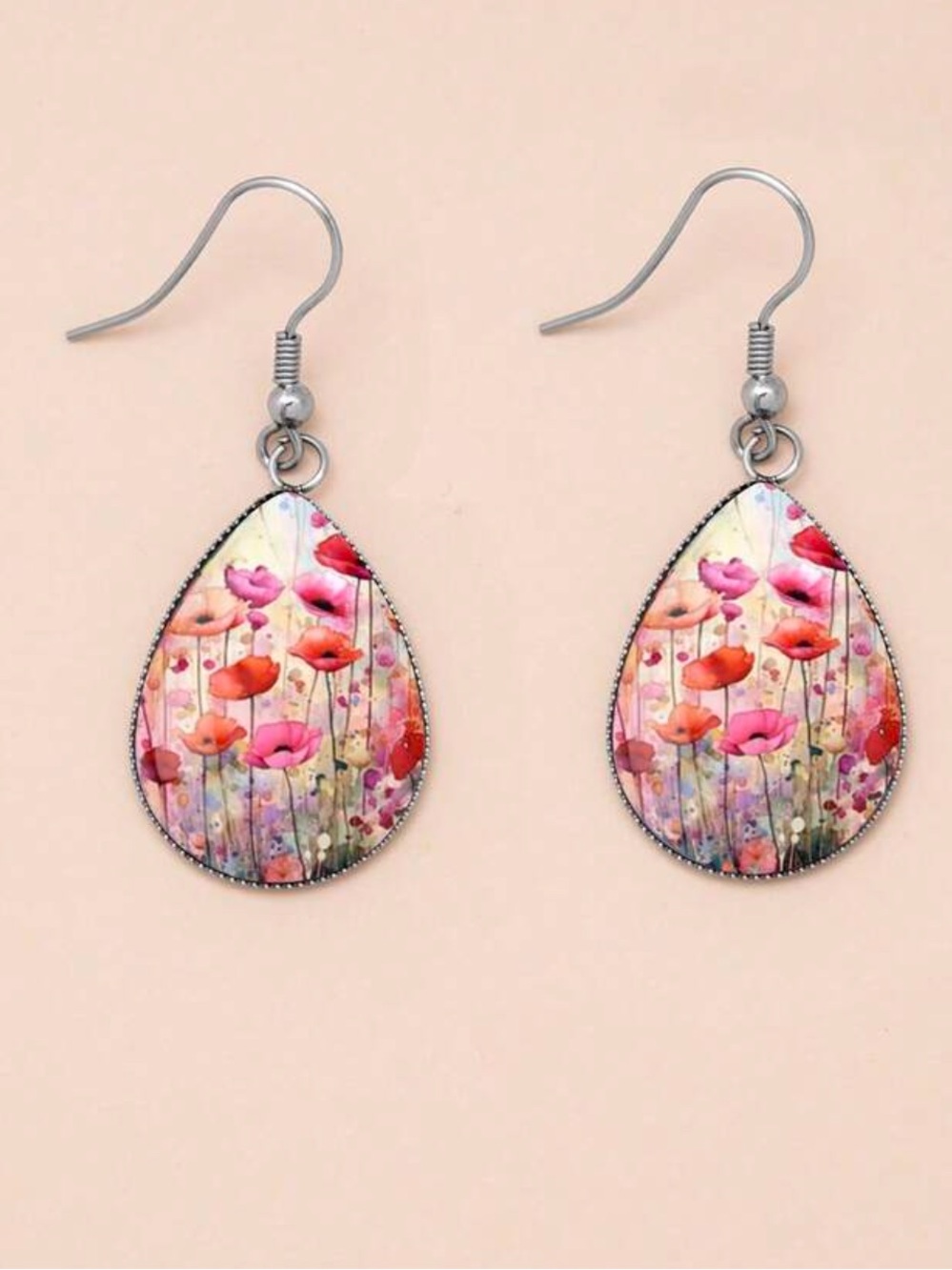 Floral Teardrop Pink and Red Dangle Earring
